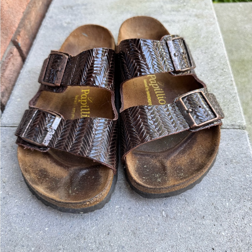 Papillio Textured Brown Sandals with Buckles